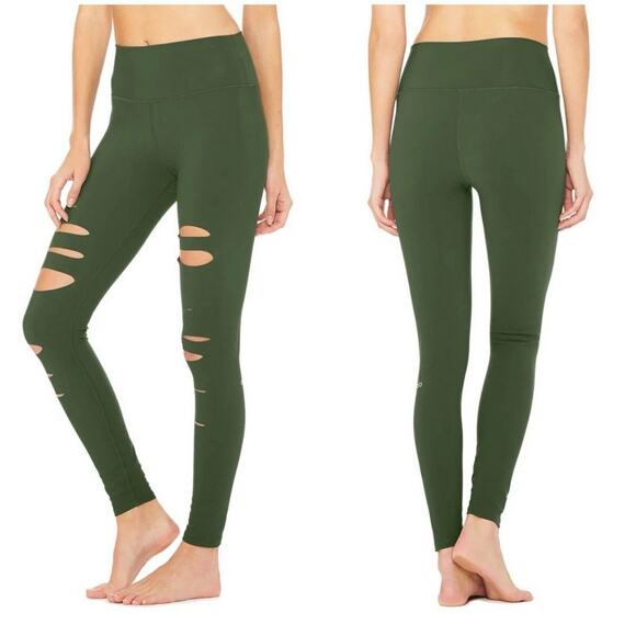 Alo Yoga Womens Warrior Leggings Green Size XS Extra Small Gym Workout Y… - Picture 1 of 9
